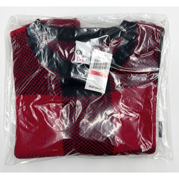 OhMG! Red Black Buffalo Check Plaid Knit Pullover Long Sleeve Sweater - Picture 15 of 15